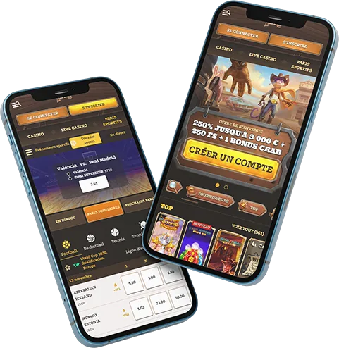 Deux smartphones affichant l'interface mobile de Lizaro Casino